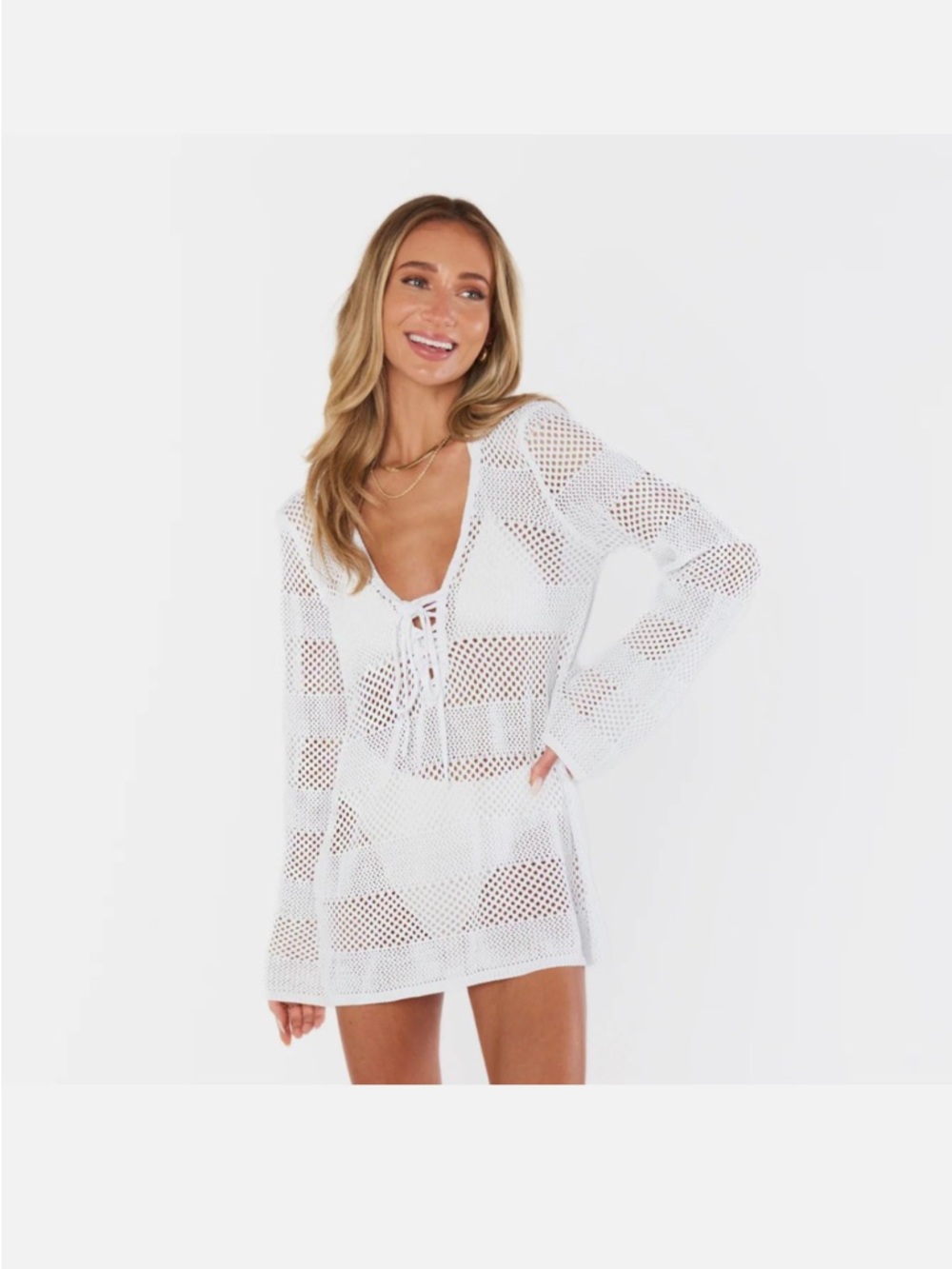 Show Me Your MuMu White Crochet Lace-Up Beach Coverup